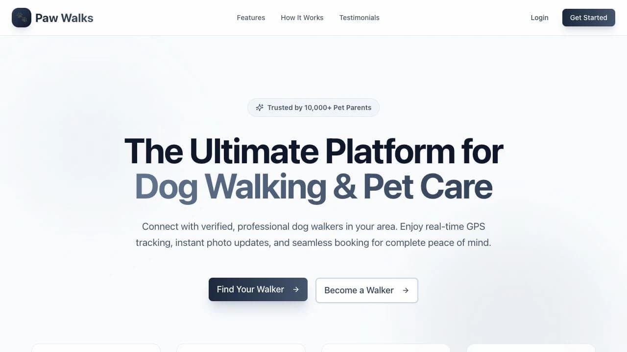 Paw Walks pet services website at barkopets.com