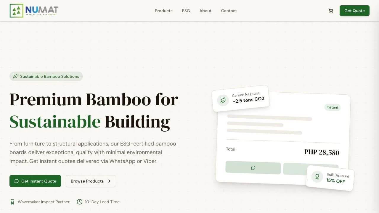 NUMAT bamboo product website at nubambu.com