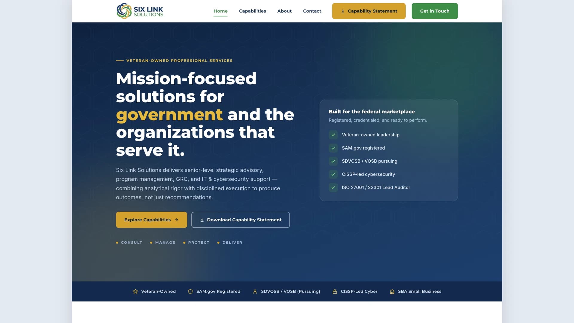 Six Link Solutions consulting website homepage